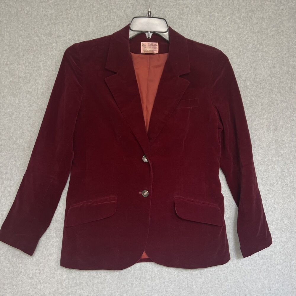 Vintage Butterfly Prestige Velour Blazer Size 12 Deep Red Velvet Classy Holiday